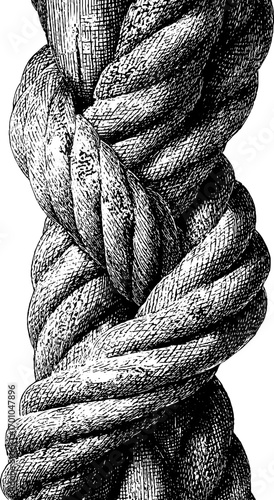 Twisted rope in vintage engraving style for design
