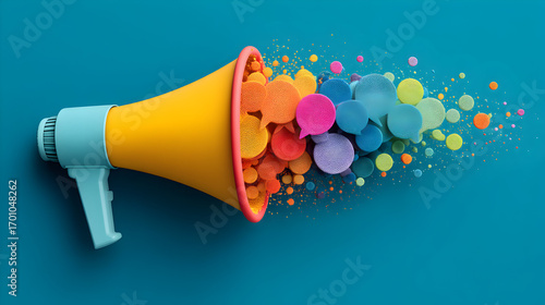 3D Illustration - Megaphone with Colorful Speech Bubbles