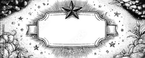 Vintage engraving style blank label with star decoration for retro design