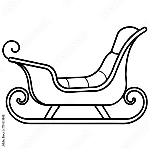 Minimalist Wooden Sleigh Line Art Vector Illustration on White Background
