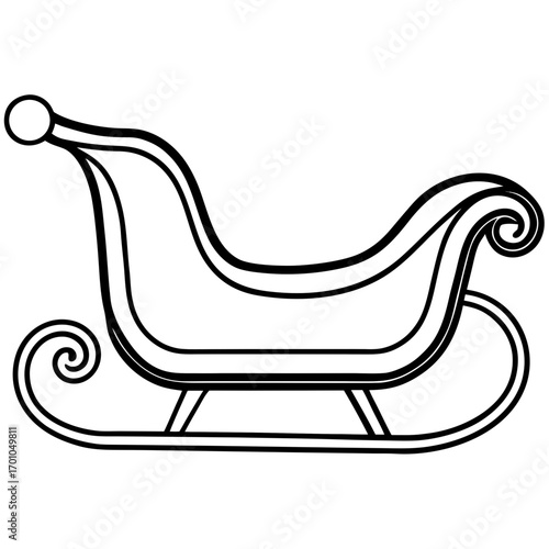Minimalist Wooden Sleigh Line Art Vector Illustration on White Background