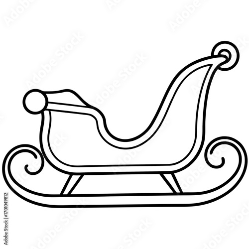 Minimalist Wooden Sleigh Line Art Vector Illustration on White Background