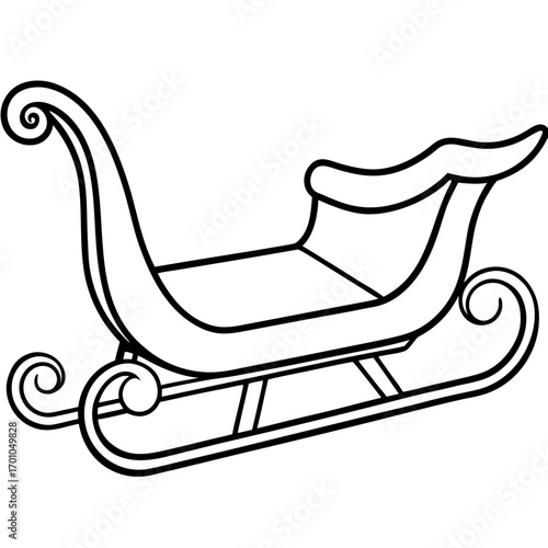Minimalist Wooden Sleigh Line Art Vector Illustration on White Background