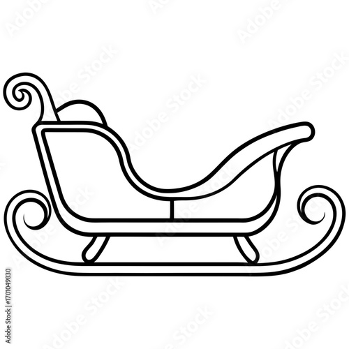 Minimalist Wooden Sleigh Line Art Vector Illustration on White Background