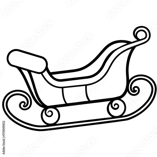 Minimalist Wooden Sleigh Line Art Vector Illustration on White Background