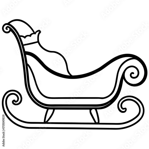 Minimalist Wooden Sleigh Line Art Vector Illustration on White Background