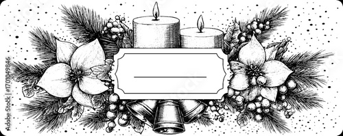 Vintage holiday candle arrangement with flowers and berries illustration for seasonal design