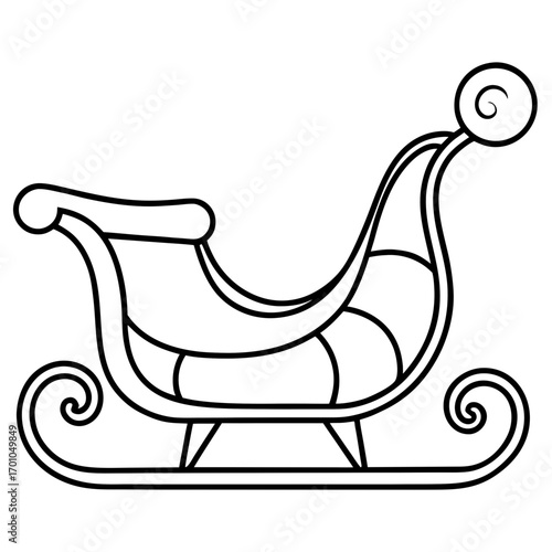 Minimalist Wooden Sleigh Line Art Vector Illustration on White Background