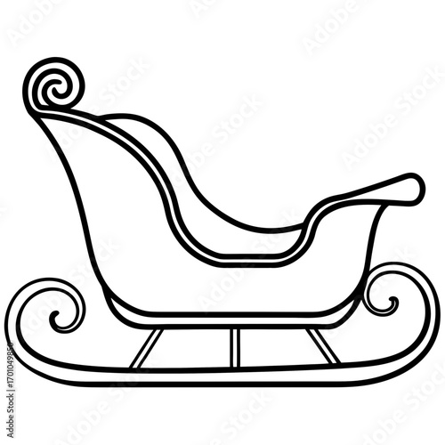 Minimalist Wooden Sleigh Line Art Vector Illustration on White Background
