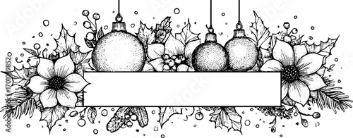 Vintage holiday decoration with christmas ornaments and festive floral arrangement