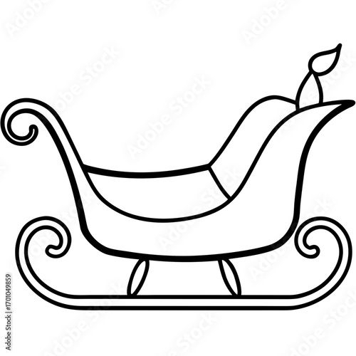 Minimalist Wooden Sleigh Line Art Vector Illustration on White Background