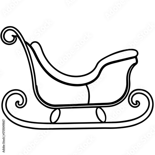 Minimalist Wooden Sleigh Line Art Vector Illustration on White Background