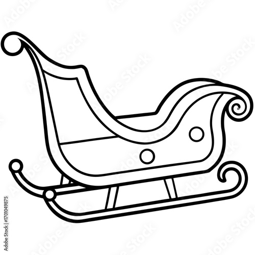 Minimalist Wooden Sleigh Line Art Vector Illustration on White Background