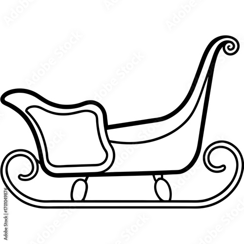 Minimalist Wooden Sleigh Line Art Vector Illustration on White Background