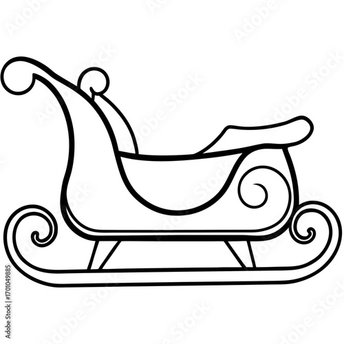 Minimalist Wooden Sleigh Line Art Vector Illustration on White Background