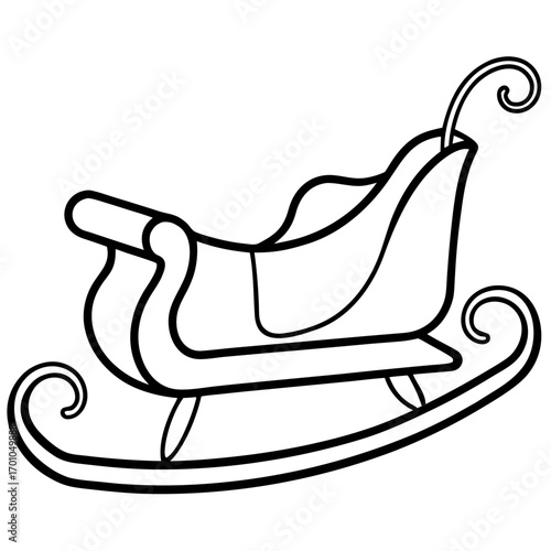 Minimalist Wooden Sleigh Line Art Vector Illustration on White Background