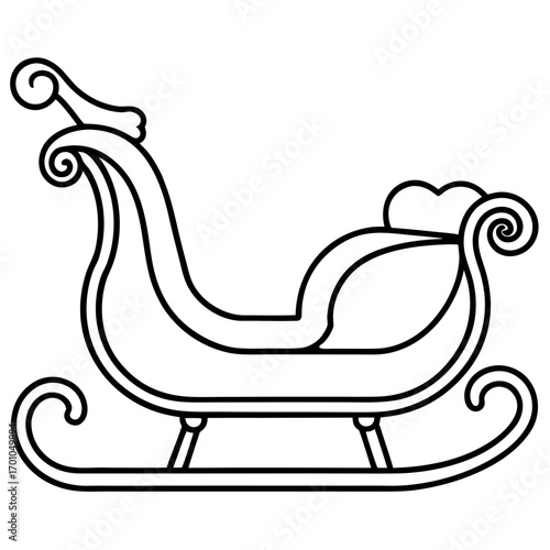 Minimalist Wooden Sleigh Line Art Vector Illustration on White Background
