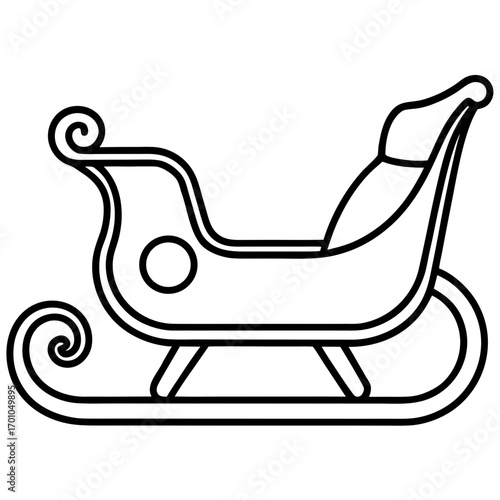 Minimalist Wooden Sleigh Line Art Vector Illustration on White Background