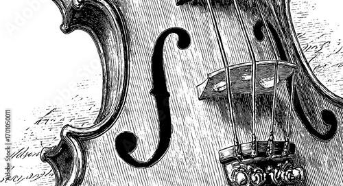 Vintage engraving style violin illustration for music themed design