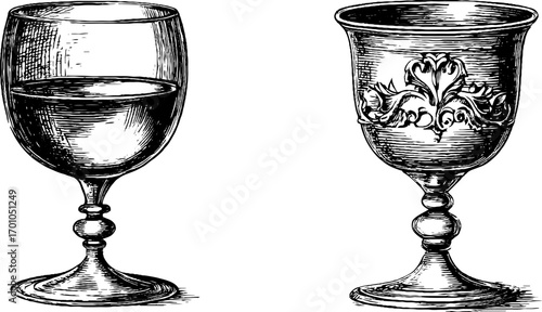 Vintage wine glasses engraving: classic design for historical art and decor