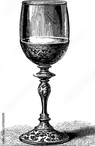 Vintage wine glass engraving illustration for retro design themes