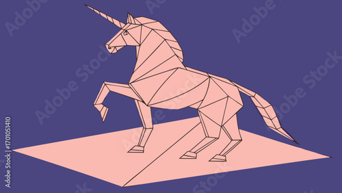 Geometric Low Poly Pink Unicorn Illustration Fantasy Art