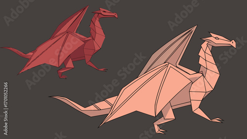 Origami Dragon Art Red and Pink Paper Sculpture Design