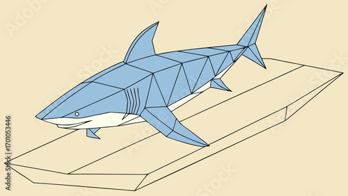 Low Poly Shark Surfboard Illustration Geometric Ocean Art