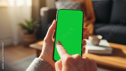 Smartphone with Green Screen in Café Setting, 4K 