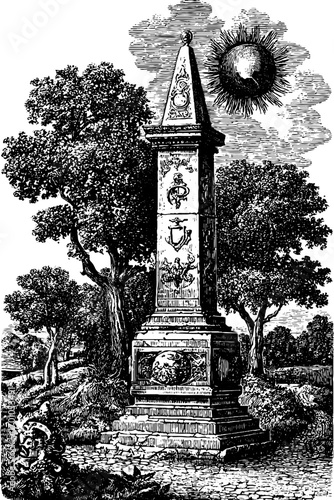 Vintage zodiac obelisk in engraving style for retro design