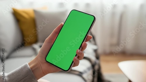 Smartphone with Green Screen in Hand (Living Room) 4K 