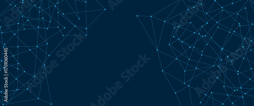 Abstract global pattern geometric polygonal space background and network connections with bokeh points and lines. Abstract blue lines and dots connections, social network communication pattern.