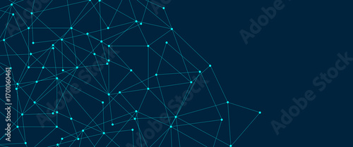 Abstract global pattern geometric polygonal space background and network connections with bokeh points and lines. Abstract blue lines and dots connections, social network communication pattern.
