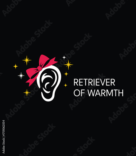 Retriever of Warmth – Ear with Red Bow, Festive Holiday Pun Vector on Black