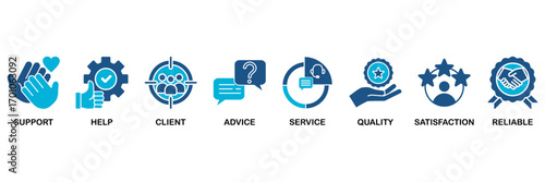Customer care icon set In Blue Monochrome Flat Design, Vector Illustration concept relate to icon of customer support and telemarketing service with an icon of help, client, advice, chat, service, rel