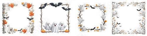 Halloween Frames with Ghosts, Bats, Pumpkins and Leaves