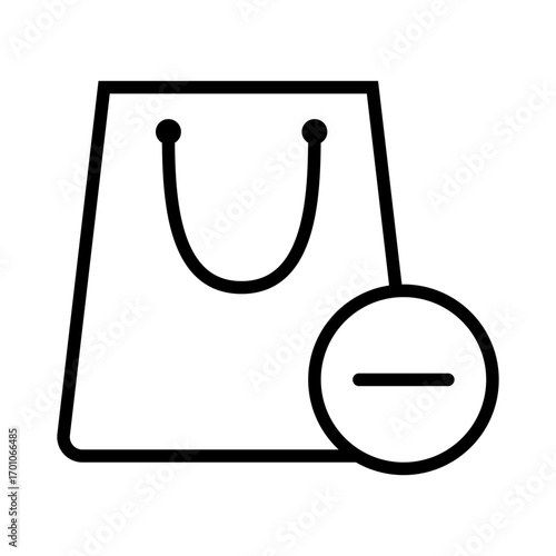 Simple line art icon depicting a shopping bag with a minus sign, indicating removal or deletion.