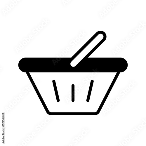 Simple black and white icon of a shopping basket with a handle.