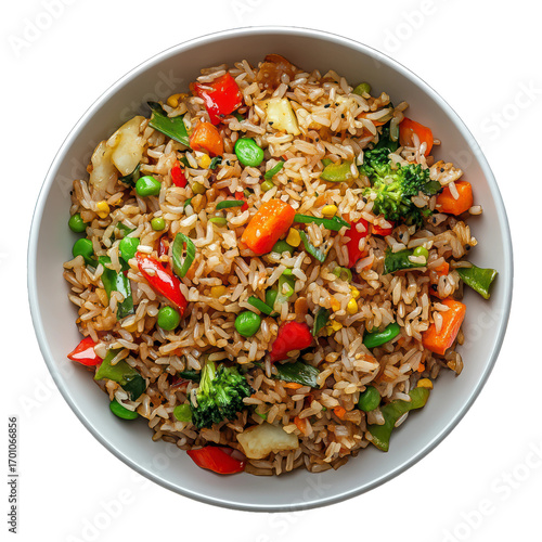 Bowl of rice with vegetables and meat