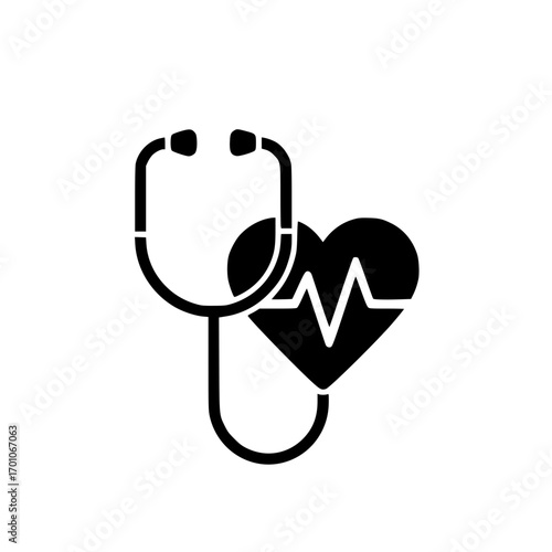 stethoscope with heartbeat line icon representing medical healthcare and heart cardiology diagnosis
