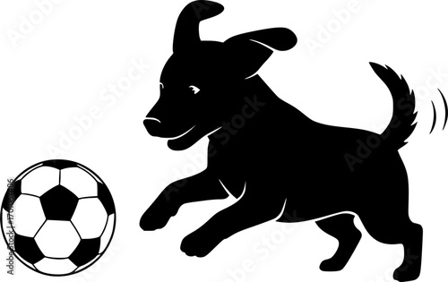 Black dog with soccer ball black silhouette animal