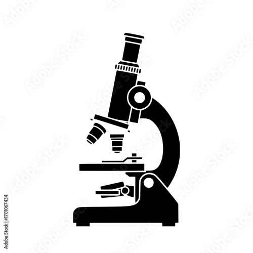 microscope in side view representing education, scientific analysis, and laboratory experiments