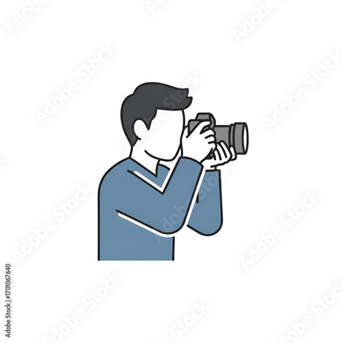 Vector illustration of a male photographer holding a digital camera, isolated on a white background for creative concepts