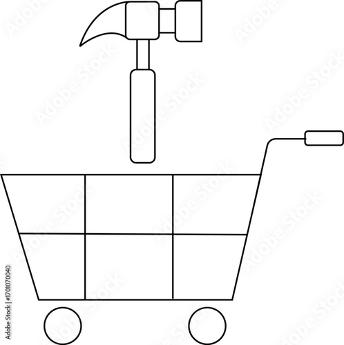 trolley icon and hammer icon with white background