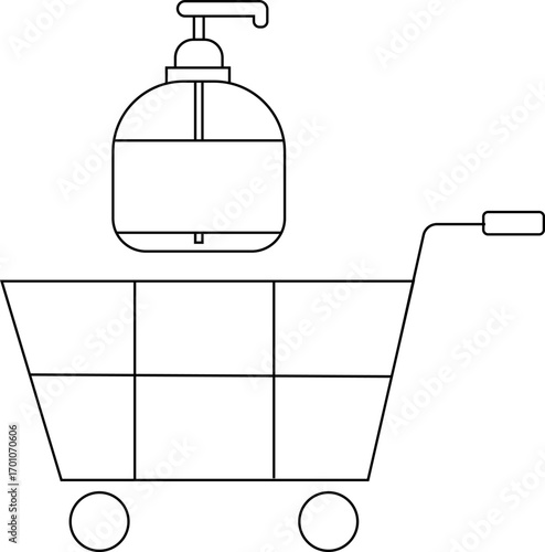 trolley icon and soap bottle icon with black outline