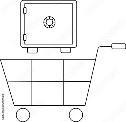 trolley icon and safe box icon with black line
