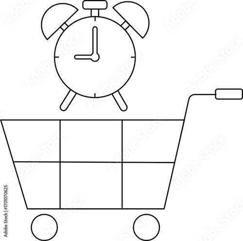 trolley icon and alarm icon with black line