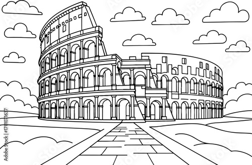 colosseum hand drawn vector doodle illustration of coliseum italy coloring page for kids line art
