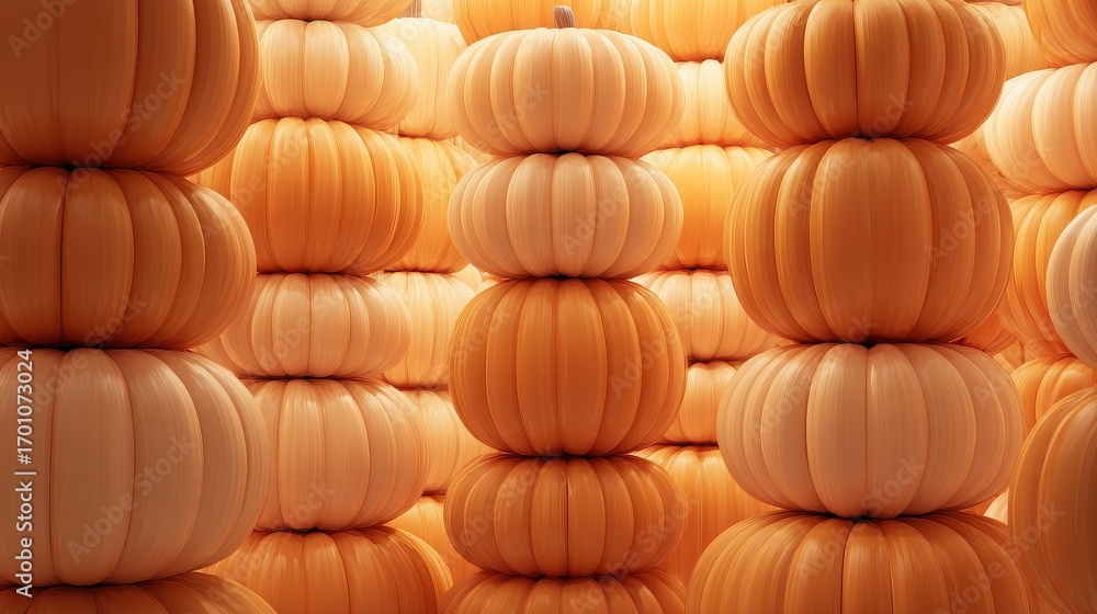 Fototapeta premium Pumpkin lanterns stacked like candy towers, 3D illustration.