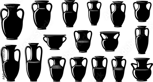 Ancient greek amphorae silhouettes pottery vessels